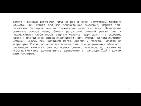 Болота – важные источники питания рек и озёр, регуляторы местного климата.