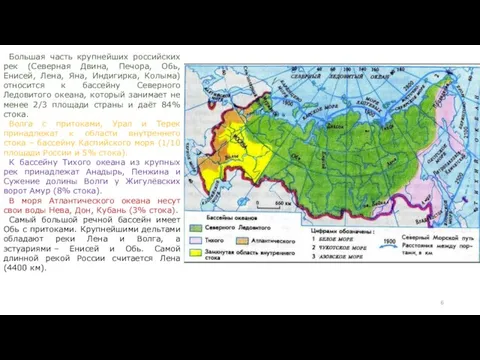 Большая часть крупнейших российских рек (Северная Двина, Печора, Обь, Енисей, Лена,