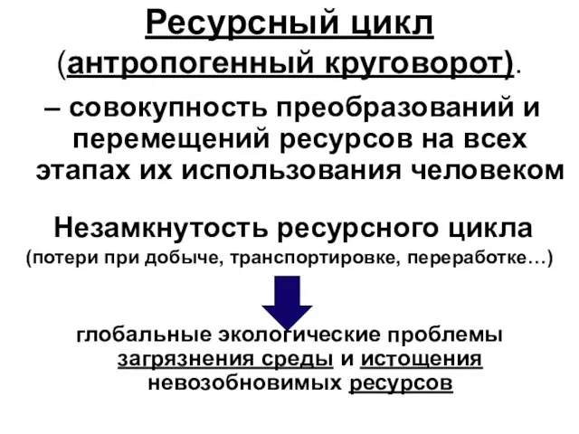 – совокупность преобразований и перемещений ресурсов на всех этапах их использования