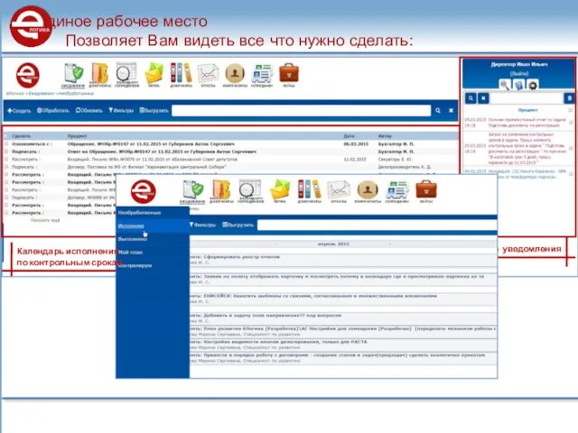 Единое рабочее место Позволяет Вам видеть все что нужно сделать: Все