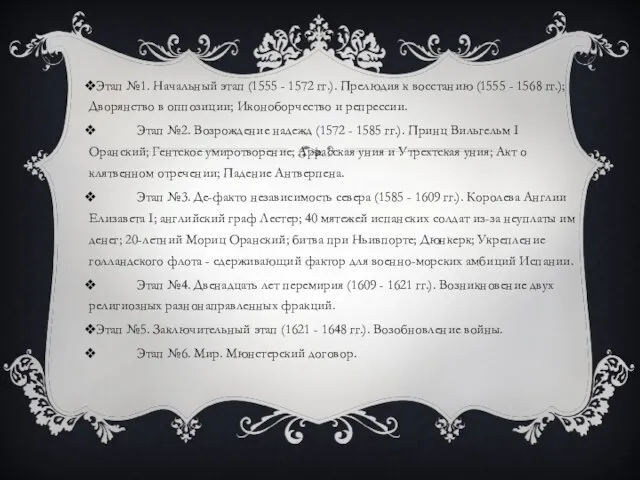 Этап №1. Начальный этап (1555 - 1572 гг.). Прелюдия к восстанию