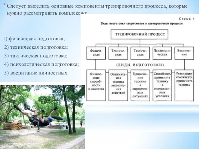 Следует выделить основные компоненты тренировочного процесса, которые нужно рассматривать комплексно: 1)