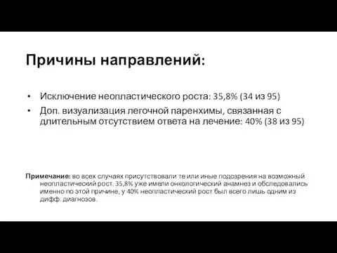 Причины направлений: Исключение неопластического роста: 35,8% (34 из 95) Доп. визуализация