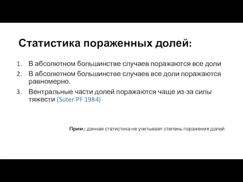 Статистика пораженных долей: В абсолютном большинстве случаев поражаются все доли В