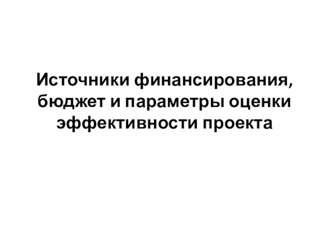 Источники финансирования, бюджет и параметры оценки эффективности проекта