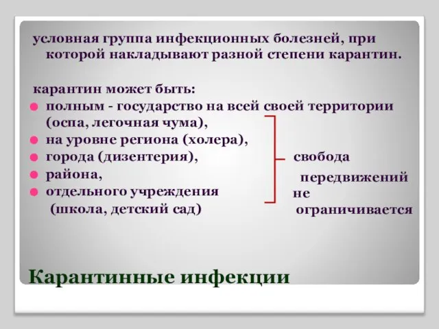 Карантинные инфекции условная группа инфекционных болезней, при которой накладывают разной степени