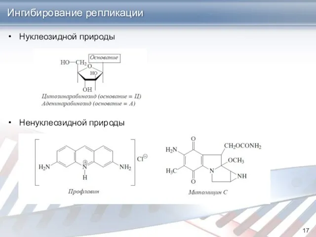 Нуклеозидной природы Ненуклеозидной природы Ингибирование репликации