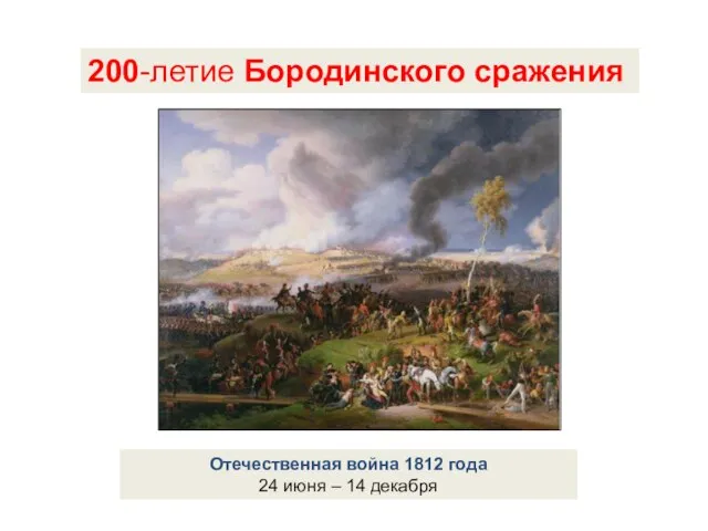 200-летие Бородинского сражения Отечественная война 1812 года 24 июня – 14 декабря