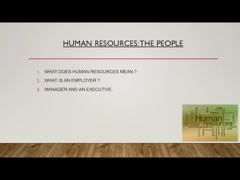 HUMAN RESOURCES: THE PEOPLE WHAT DOES HUMAN RESOURCES MEAN ? WHAT