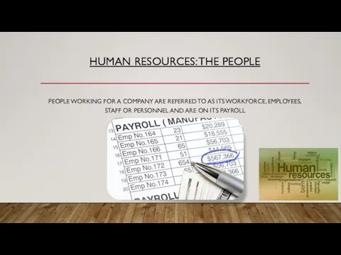 HUMAN RESOURCES: THE PEOPLE PEOPLE WORKING FOR A COMPANY ARE REFERRED