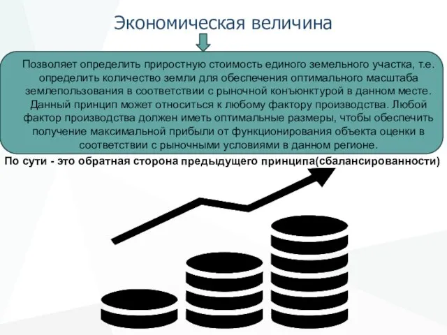 Экономическая величина По сути - это обратная сторона предыдущего принципа(сбалансированности) Позволяет