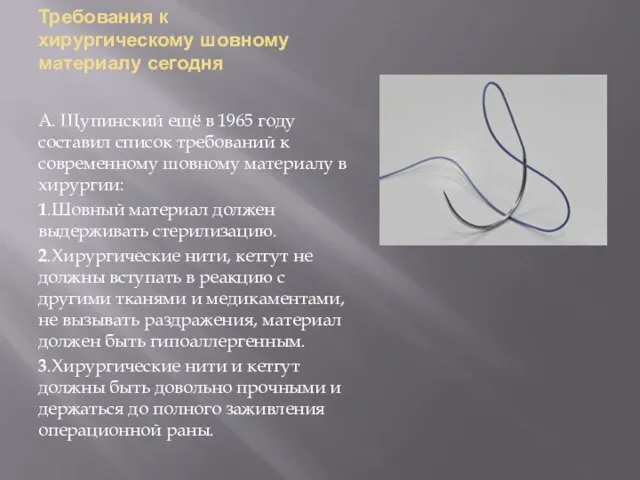 Требования к хирургическому шовному материалу сегодня А. Щупинский ещё в 1965