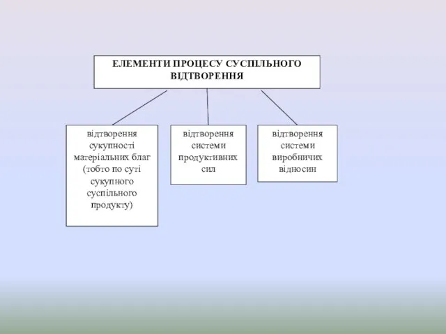 ЕЛЕМЕНТИ ПРОЦЕСУ СУСПІЛЬНОГО ВІДТВОРЕННЯ відтворення сукупності матеріальних благ (тобто по суті