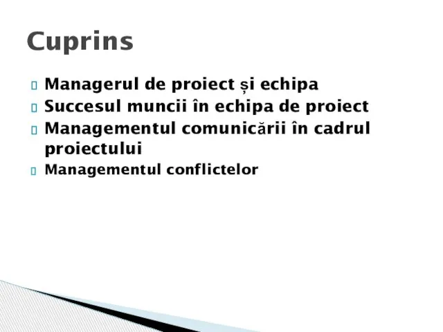 Managerul de proiect și echipa Succesul muncii în echipa de proiect