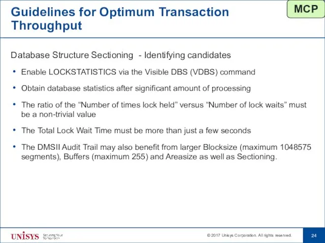 Guidelines for Optimum Transaction Throughput Database Structure Sectioning - Identifying candidates