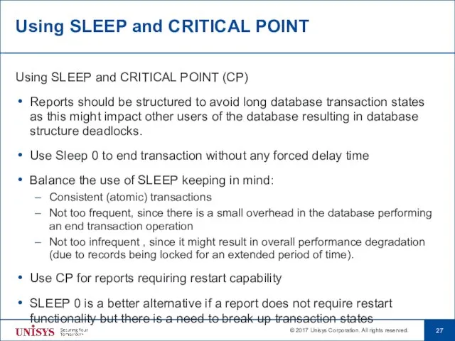 Using SLEEP and CRITICAL POINT Using SLEEP and CRITICAL POINT (CP)