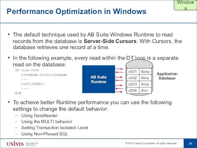 Performance Optimization in Windows The default technique used by AB Suite