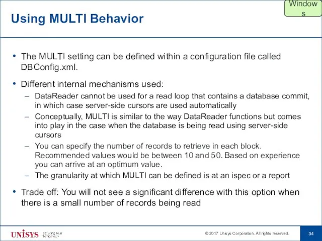 Using MULTI Behavior The MULTI setting can be defined within a