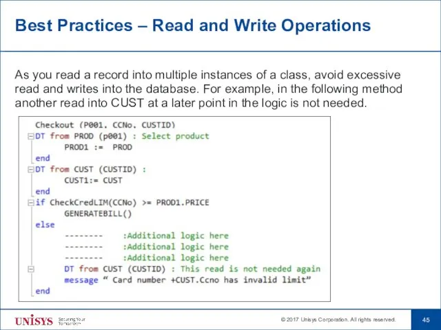 Best Practices – Read and Write Operations As you read a