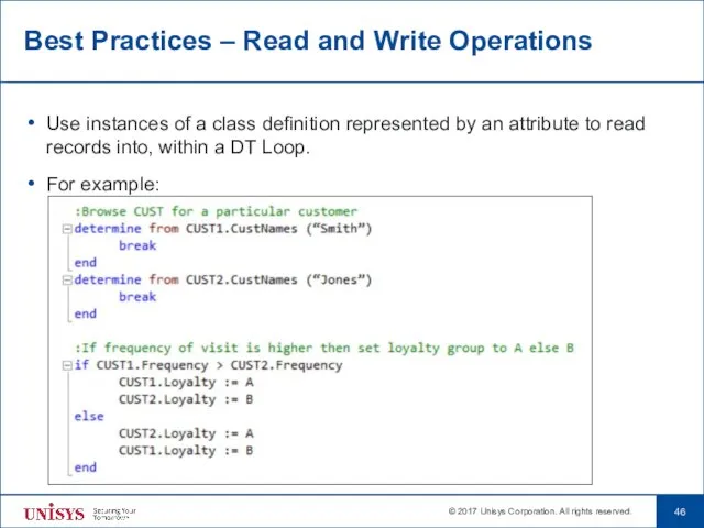 Best Practices – Read and Write Operations Use instances of a