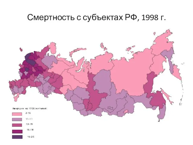 Смертность с субъектах РФ, 1998 г.