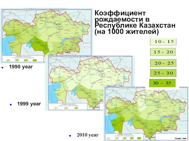 Коэффициент рождаемости в Республике Казахстан (на 1000 жителей) 1990 year 1999 year 2010 year