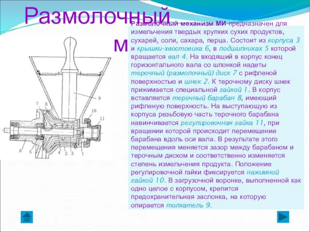 Размолочный механизм Размолочный механизм МИ предназначен для измельчения твердых хрупких сухих