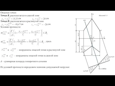 Опасные точки: Точка В, располагается в сжатой зоне см см Точка