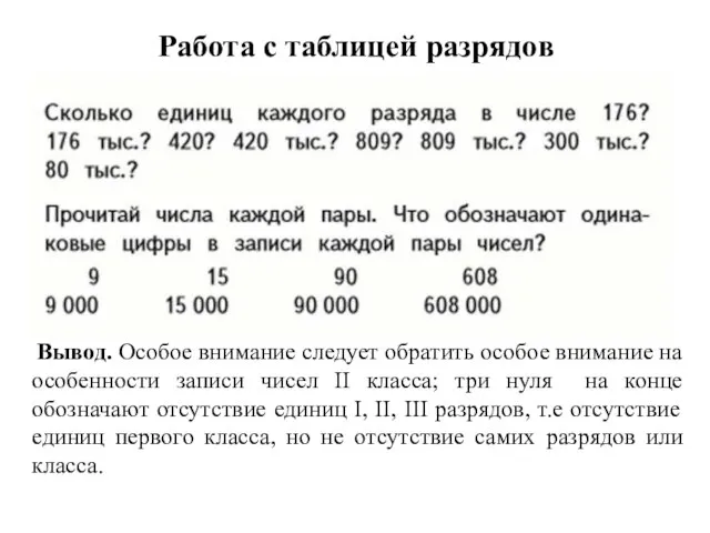 Работа с таблицей разрядов Вывод. Особое внимание следует обратить особое внимание