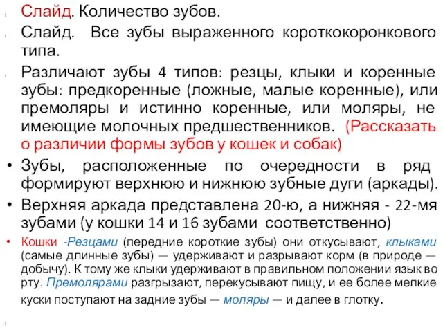 Слайд. Количество зубов. Слайд. Все зубы выраженного короткокоронкового типа. Различают зубы