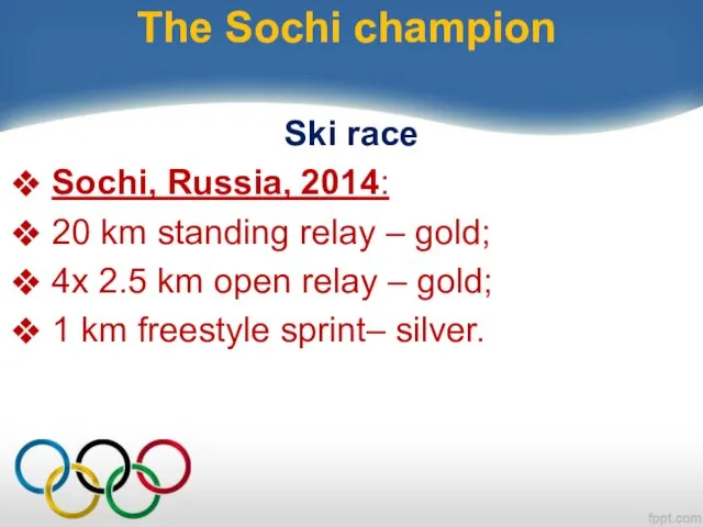 The Sochi champion Ski race Sochi, Russia, 2014: 20 km standing