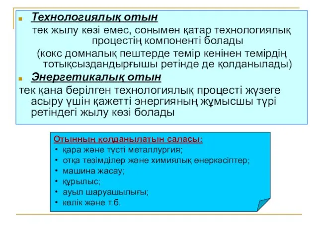 Технологиялық отын тек жылу көзі емес, сонымен қатар технологиялық процестің компоненті