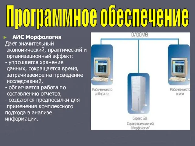 Программное обеспечение АИС Морфология Дает значительный экономический, практический и организационный эффект: