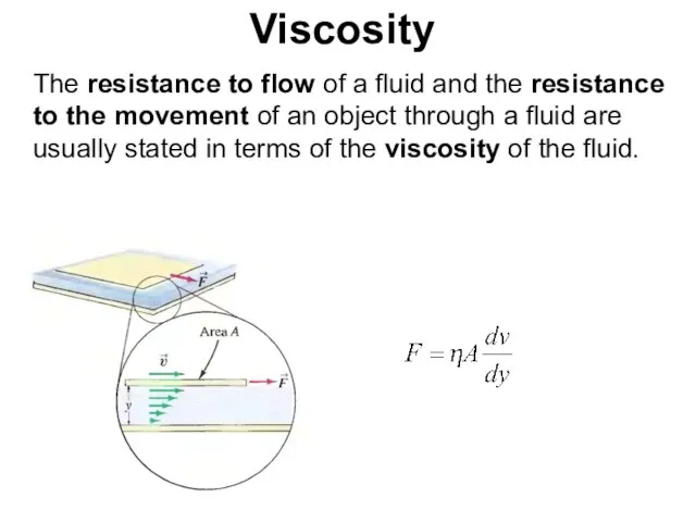 Viscosity The resistance to flow of a fluid and the resistance