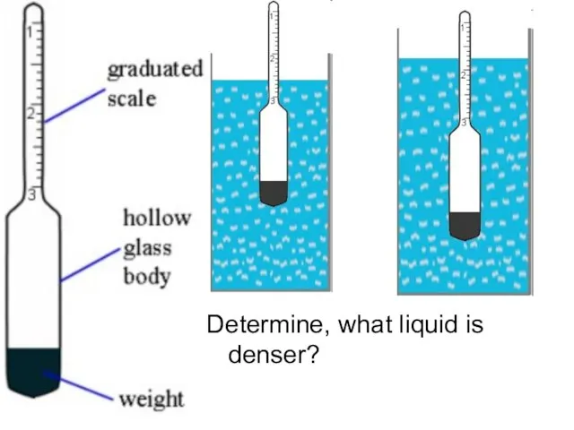 Determine, what liquid is denser?