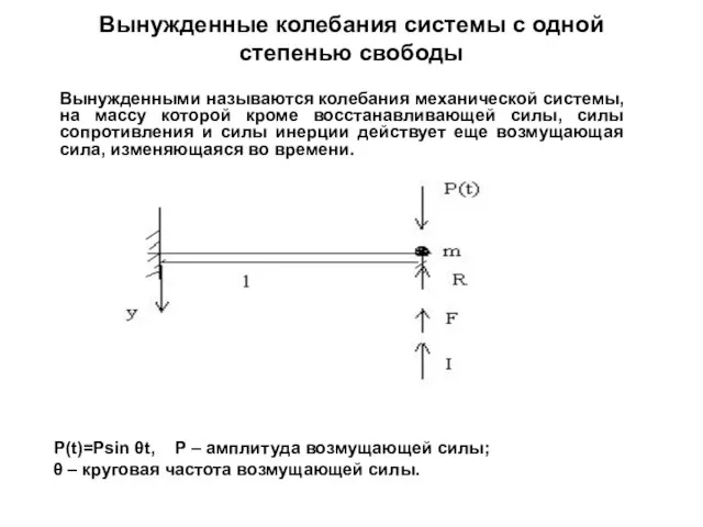 Вынужденные колебания системы с одной степенью свободы Вынужденными называются колебания механической