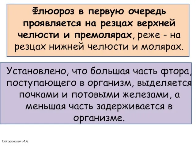 Флюороз в первую очередь проявляется на резцах верхней челюсти и премолярах,