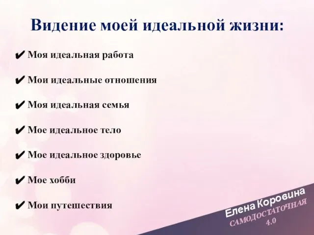 Елена Коровина САМОДОСТАТОЧНАЯ 4.0 Моя идеальная работа Мои идеальные отношения Моя