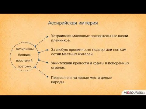 Ассирийцы боялись восстаний, поэтому: Ассирийская империя Устраивали массовые показательные казни пленников.