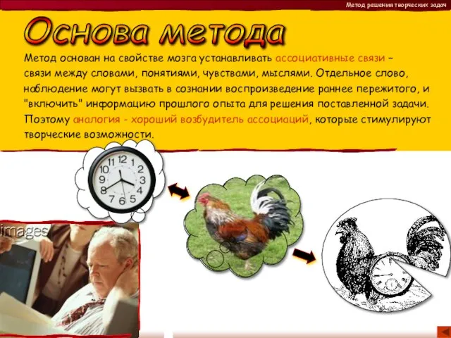 Основа метода Метод основан на свойстве мозга устанавливать ассоциативные связи –