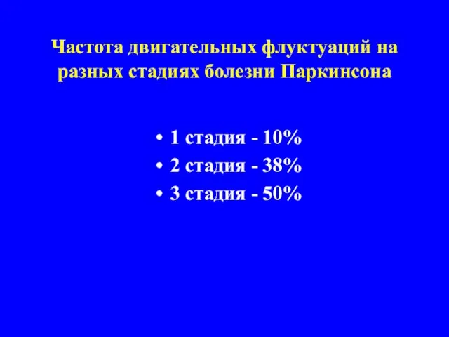 Частота двигательных флуктуаций на разных стадиях болезни Паркинсона 1 стадия -