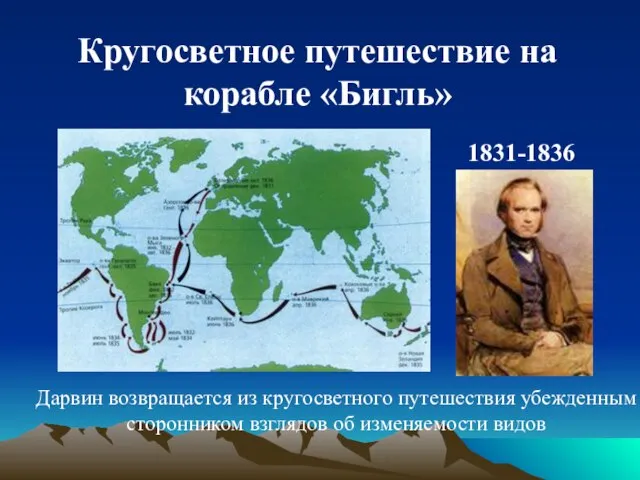 Кругосветное путешествие на корабле «Бигль» 1831-1836 Дарвин возвращается из кругосветного путешествия