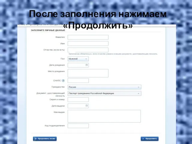 После заполнения нажимаем «Продолжить»