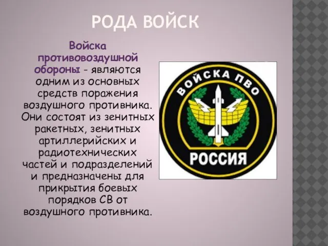 Войска противовоздушной обороны - являются одним из основных средств поражения воздушного