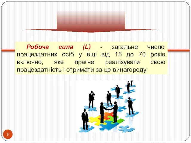 Робоча сила (L) - загальне число працездатних осіб у віці від