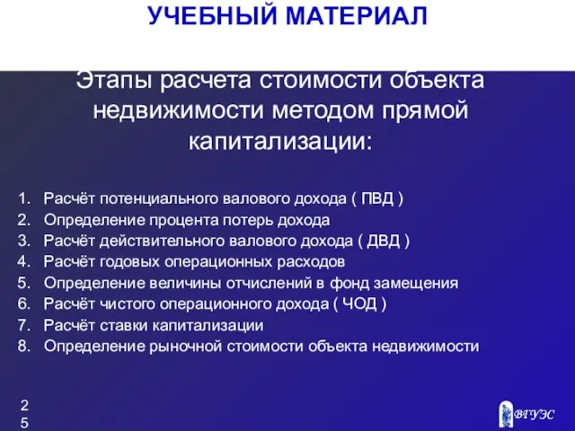 УЧЕБНЫЙ МАТЕРИАЛ Расчёт потенциального валового дохода ( ПВД ) Определение процента