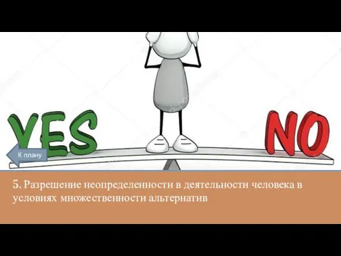 5. Разрешение неопределенности в деятельности человека в условиях множественности альтернатив К плану