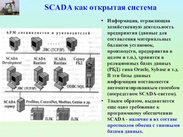 SCADA как открытая система Информация, отражающая хозяйственную деятельность предприятия (данные для