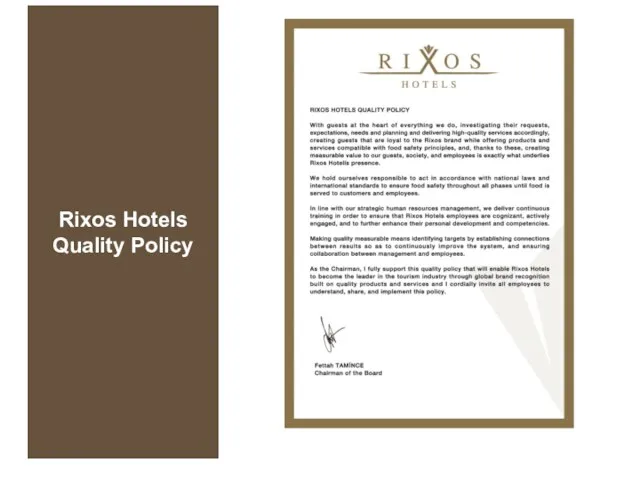 Rixos Hotels Quality Policy