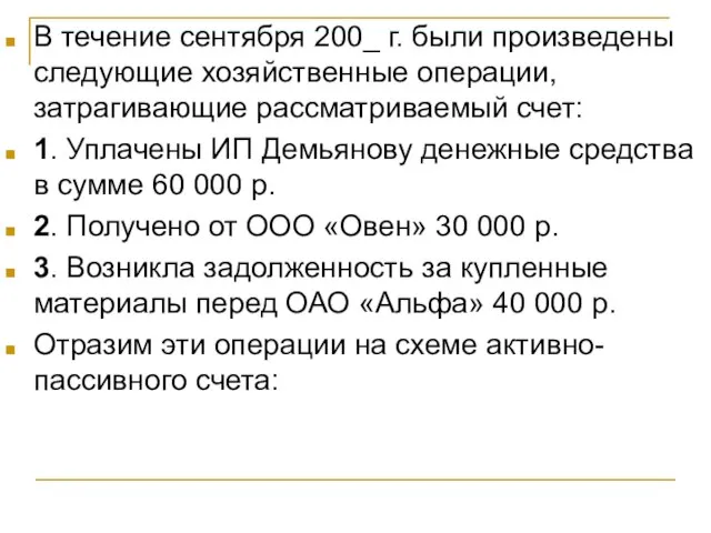 В течение сентября 200_ г. были произведены следующие хозяйственные операции, затрагивающие